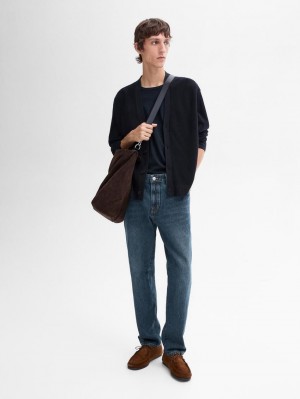 Massimo Dutti Long Sleeve Cotton Knit Men Sweater Navy | US-HG5469172