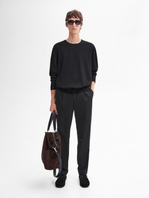 Massimo Dutti Long Sleeve Cotton Knit Men Sweater Black | US-SG1064972