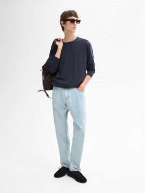 Massimo Dutti Long Sleeve Cotton Knit Men Sweater Dark Blue | US-XI4192083