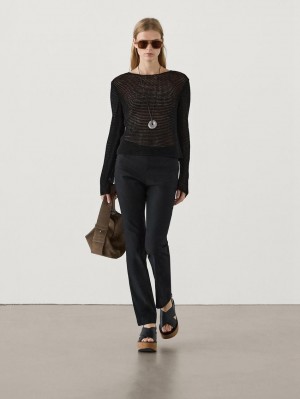 Massimo Dutti Long Sleeve Cutwork Women Sweater Black | US-RF3701968