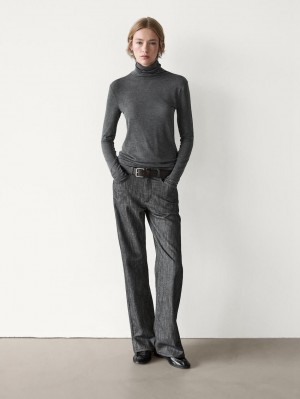 Massimo Dutti Long Sleeve Wool Women T-Shirt Dark Grey | US-TU7198253