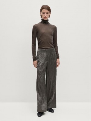 Massimo Dutti Long Sleeve Wool Women T-Shirt Dark Brown | US-MZ9426817