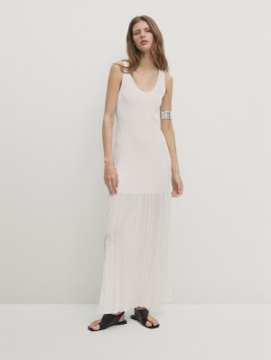 Massimo Dutti Long Strappy With Double Fabric Women Dress White | US-PB6093248