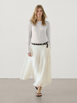 Massimo Dutti Long Voluminous With Seams Women Skirts Cream | US-ZF6237095