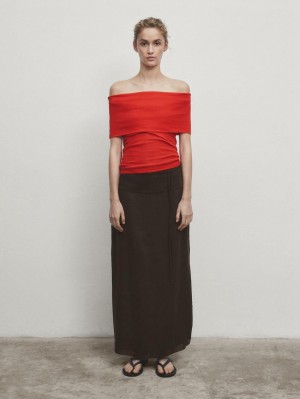 Massimo Dutti Long With Drawstring Detail Women Skirts Chocolate | US-KZ8379016