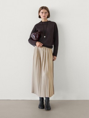 Massimo Dutti Long With Pleated Detail Women Skirts Light Khaki | US-JC9524867
