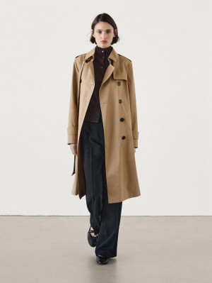 Massimo Dutti Long Women Trench Coat Brown | US-ND4587693