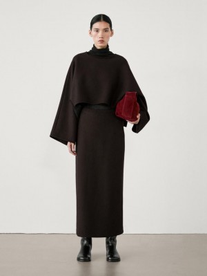 Massimo Dutti Long Wool Blend Women Skirts Dark Brown | US-VF2147598