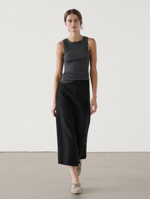Massimo Dutti Long Wool Blend Women Skirts Black | US-KV9512386