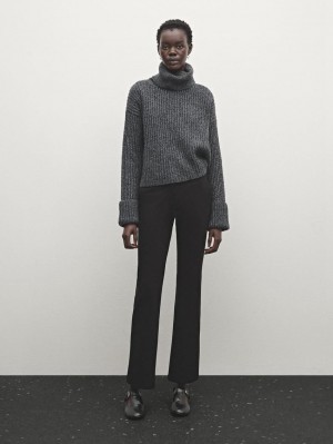 Massimo Dutti Low-rise Slim Fit Flared Women Trousers Black | US-FE0231685