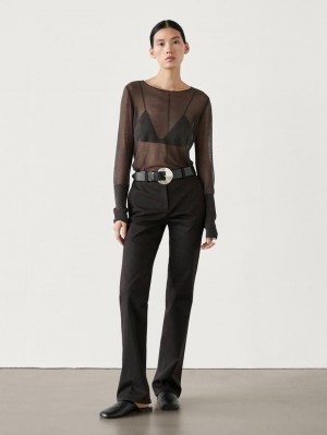 Massimo Dutti Low-rise Slim Fit Flared Women Trousers Chocolate | US-EH5389420