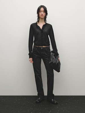 Massimo Dutti Low-rise Straight-leg Women Jeans Black | US-TR6980435