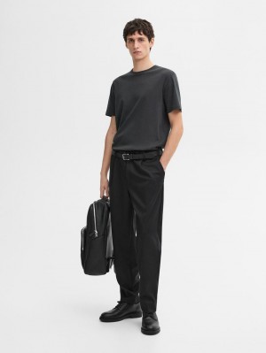 Massimo Dutti Mercerised Cotton Men T-Shirt Dark Grey | US-LG9817045