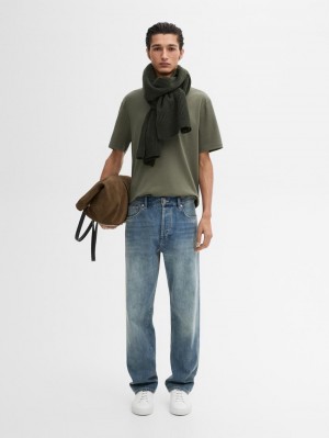 Massimo Dutti Mercerised Cotton Men T-Shirt Green | US-ZN6931245