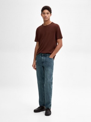 Massimo Dutti Mercerised Cotton Men T-Shirt Chocolate | US-HO1904638
