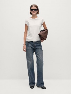 Massimo Dutti Mercerised Cotton Women T-Shirt White | US-VW5497032