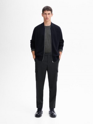 Massimo Dutti Merino Wool Blend Bomber-style Men Cardigan Navy | US-SK3641079