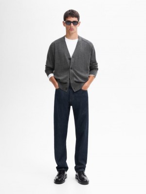 Massimo Dutti Merino Wool Men Cardigan Dark Grey | US-DL2905318