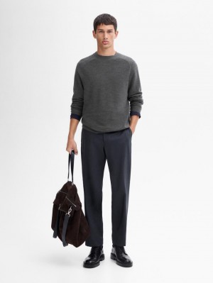 Massimo Dutti Merino Wool Men Jumpers Dark Grey | US-SC1795836