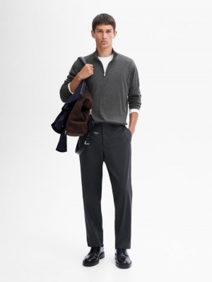 Massimo Dutti Merino Wool With Zip Detail Men Sweater Dark Grey | US-NX9204356
