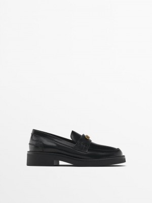 Massimo Dutti Metal Detail Women Loafers Black | US-VT9751643