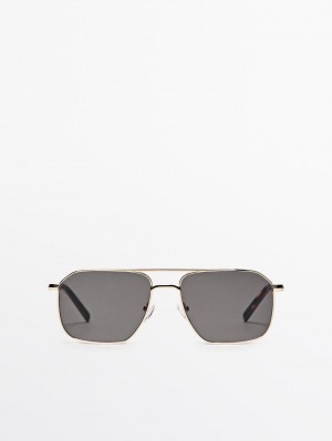 Massimo Dutti Metallic Aviator Men Sunglasses Gold | US-CR2061957