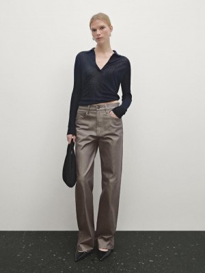 Massimo Dutti Metallic High-waist Straight-leg Women Trousers Metallic | US-SF1270654