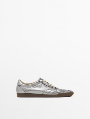 Massimo Dutti Metallic Women Sneakers Silver | US-WV5894370