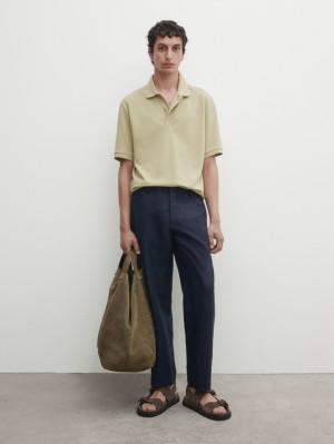 Massimo Dutti Microtextured Cotton Piqué Men Polo Shirt Light Green | US-DM2015986