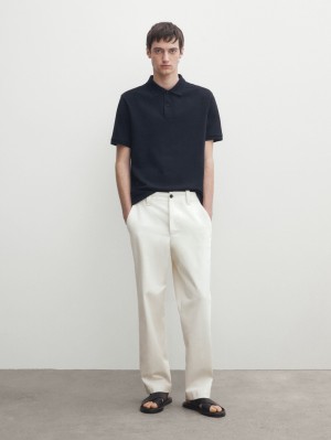 Massimo Dutti Microtextured Cotton Piqué Men Polo Shirt Indigo | US-KZ9286075