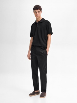 Massimo Dutti Microtextured Cotton Piqué Men Polo Shirt Black | US-LP3128706