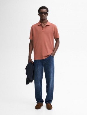 Massimo Dutti Microtextured Cotton Piqué Men Polo Shirt Coral | US-VY2165794
