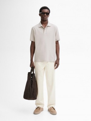Massimo Dutti Microtextured Cotton Piqué Men Polo Shirt Grey | US-QE3425876
