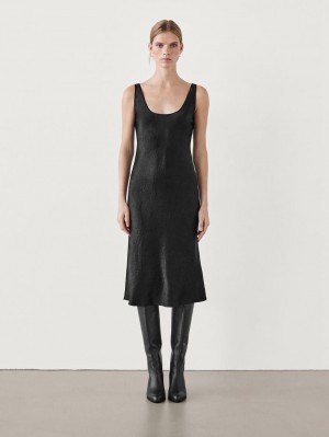 Massimo Dutti Midi Slip Women Dress Black | US-VN4215086