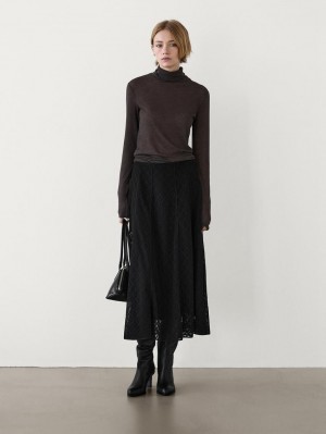 Massimo Dutti Midi With Embroidered Detail Women Skirts Black | US-FV4231078