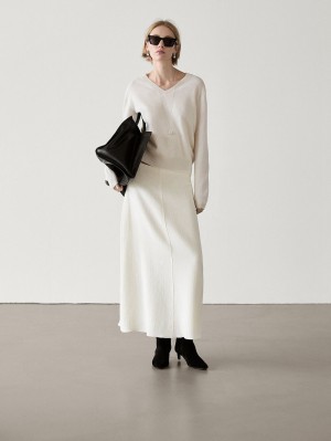 Massimo Dutti Midi With Seam Detail Women Skirts White | US-QU7968045
