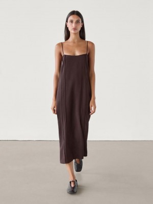 Massimo Dutti Midi With Seam Details Women Dress Dark Brown | US-YE4285603