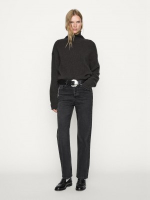 Massimo Dutti Mid-rise Straight-leg Comfort Women Jeans Black | US-ML7048361