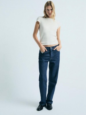 Massimo Dutti Mid-rise Straight-leg Comfort Women Jeans Dark Blue | US-LJ4139826