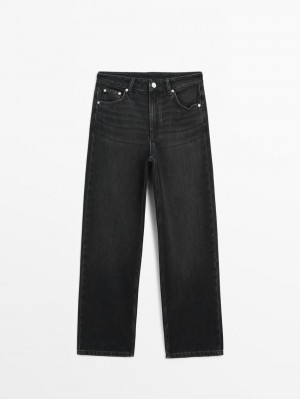 Massimo Dutti Mid-rise Straight-leg Regular Length Women Jeans Black | US-XY6791843