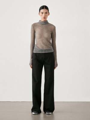 Massimo Dutti Mid-rise Stretch Flared Women Trousers Black | US-QA7583924