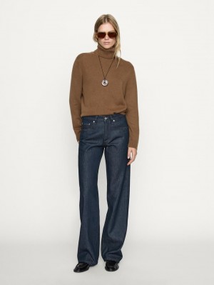 Massimo Dutti Mid-rise Wide-leg Full Length Women Jeans Dark Blue | US-BW3570281