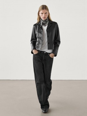 Massimo Dutti Mid-rise Wide-leg Full Length Women Jeans Black | US-FN2367185