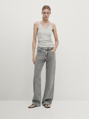 Massimo Dutti Mid-rise Wide-leg Full Length Women Jeans Grey | US-QN3976821
