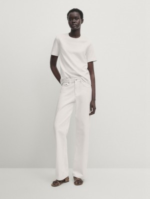 Massimo Dutti Mid-rise Wide-leg Full Length Women Jeans White | US-KL5794618