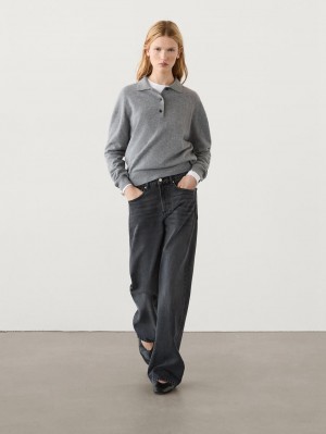 Massimo Dutti Mid-rise Wide-leg Full Length Women Jeans Dark Grey | US-RC7985132