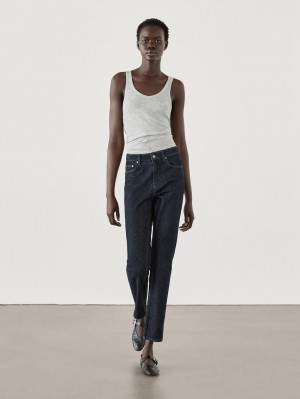 Massimo Dutti Mid-waist Skinny Fit Women Jeans Dark Blue | US-JB5196738