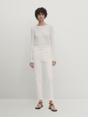 Massimo Dutti Mid-waist Slim-cropped-fit Women Jeans White | US-IA6125730