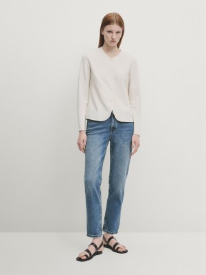 Massimo Dutti Mid-waist Slim-cropped-fit Women Jeans Blue | US-DU9486710