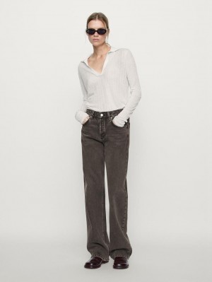 Massimo Dutti Mid-waist Wide-leg Women Jeans Dark Grey | US-BY4571609